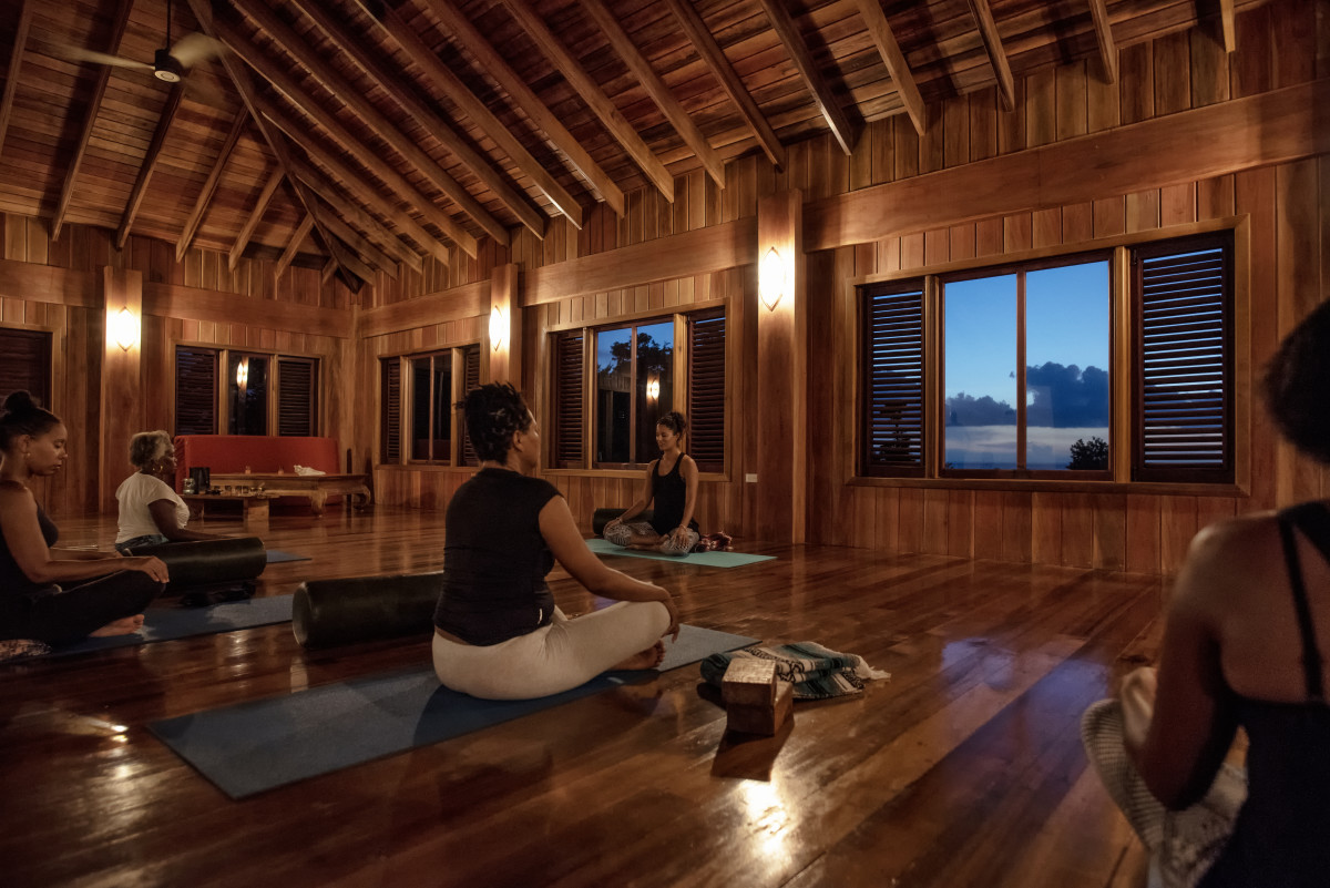 A yoga class at Jungle Bay Dominica.
